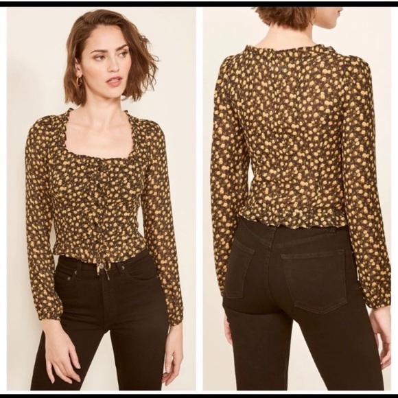 Reformation Tops - Reformation Italia blouse | button up yellow floral tie waist